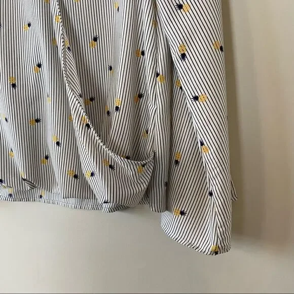 Le Lis-Pinstripe and Pineapple Faux Wrap Slit Bell Sleeve Top (Medium) - Picture 6 of 10